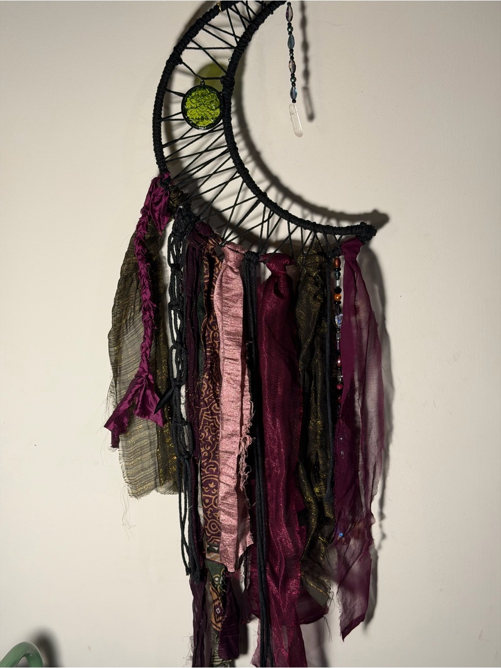 Handmade Crescent Wall Hanging in Plum and Olive